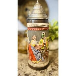 Vtg Gertz Beer Stein Pub Scene Translation “ A Full Glass, A Lot Of Fun” 9”